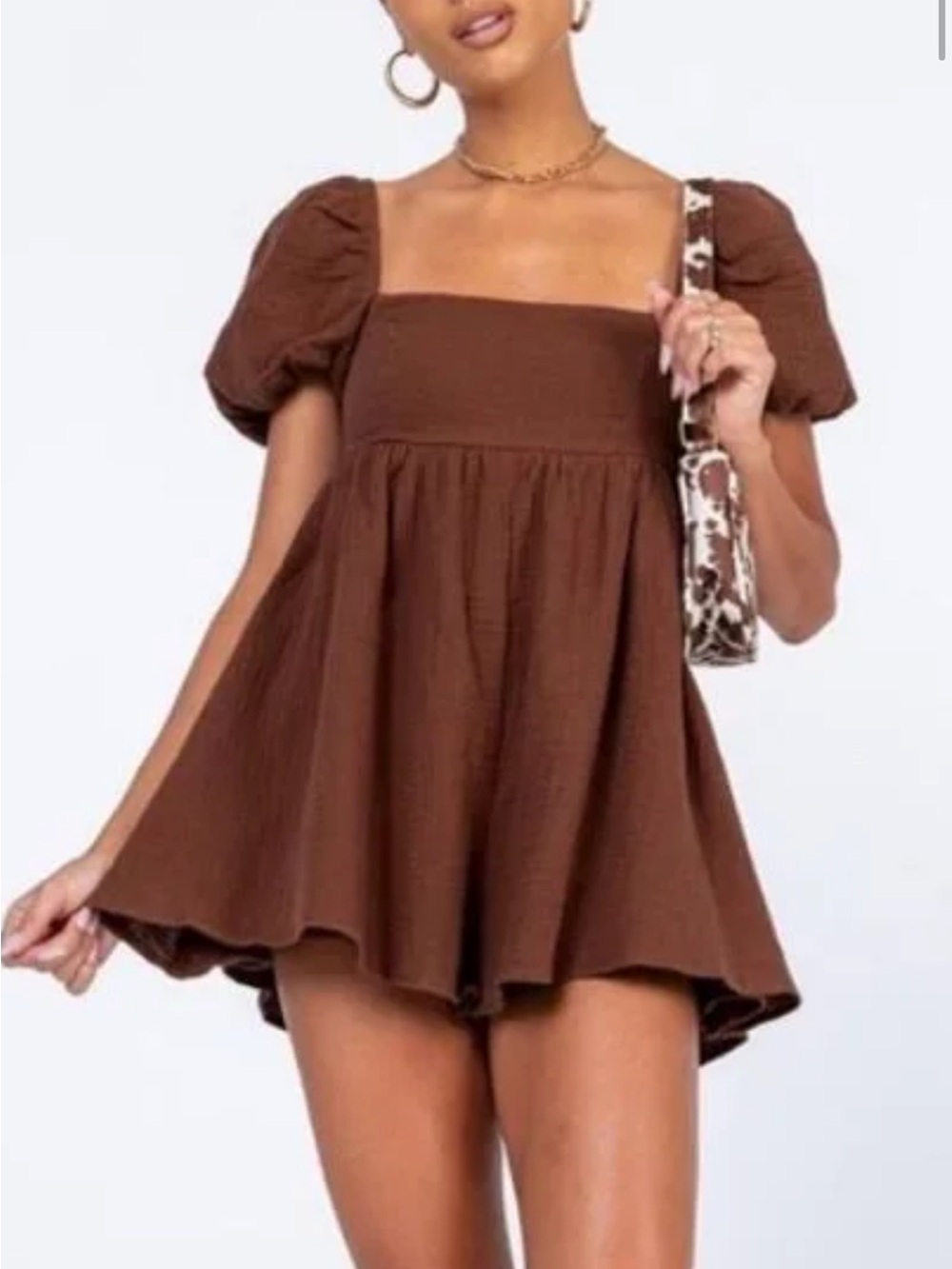 Princess Polly Brown Square Neck Puff Sleeve Mini Dress